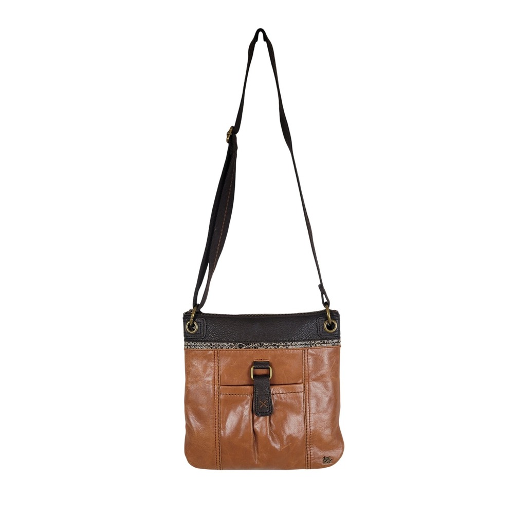 The Sak Genuine Leather‎ Crossbody Bag Purse Brown Tan